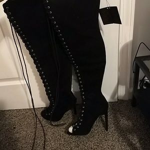 Over the knee high heel boots